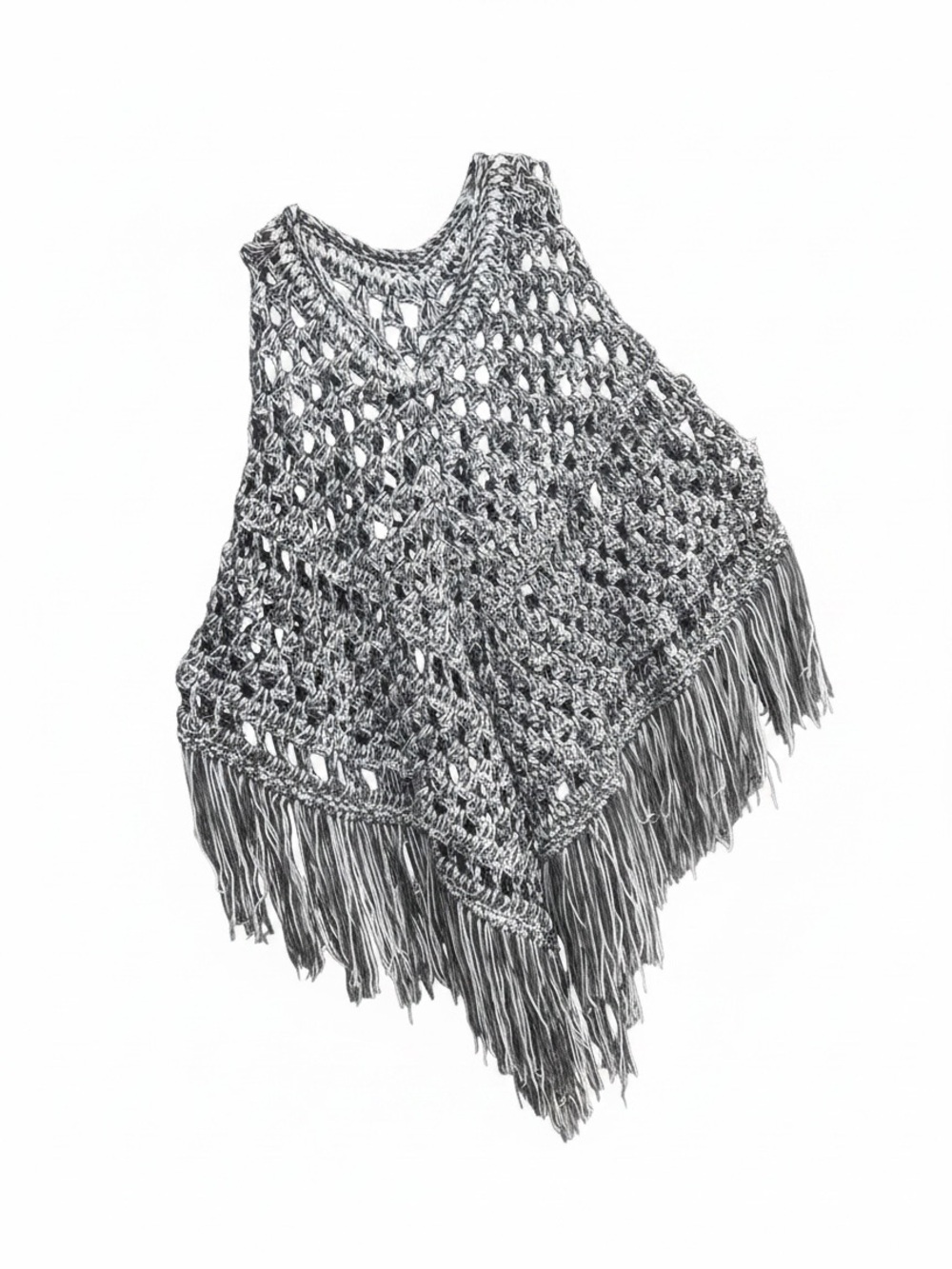 Handmade Gray Crochet Fringe Poncho!
